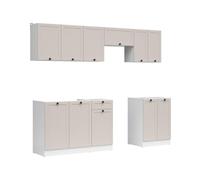 PEGANE Cuisine complète 240 cm,Ensemble de Meuble de Cuisine Finition Blanc/uni Cachemire, sans Plan de Travail