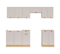 PEGANE Cuisine complète 240 cm,Ensemble de Meuble de Cuisine Finition chêne Bernstein/Uni Cachemire, sans Plan de Travail