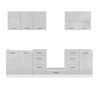 PEGANE Cuisine complète 260 cm,Ensemble de Meuble de Cuisine Coloris Blanc/Gris Clair Brillant, Plan de Travail Non Inclus