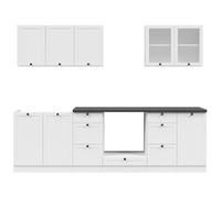 PEGANE Cuisine complète 260 cm,Ensemble de Meuble de Cuisine Coloris Blanc, Plan de Travail Noir Inclus