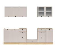 PEGANE Cuisine complète 260 cm,Ensemble de Meuble de Cuisine Coloris chêne Bernstein/Uni Cachemire, Plan de Travail Non Inclus