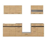 PEGANE Cuisine complète 260 cm,Ensemble de Meuble de Cuisine Coloris Gris Graphite/Chêne Bernstein, Plan de Travail Non Inclus