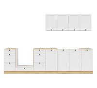 PEGANE Cuisine complète 300 cm,Ensemble de Meuble de Cuisine Coloris Blanc/Chêne bernstien, Plan de Travail Non Inclus