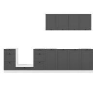 PEGANE Cuisine complète 300 cm,Ensemble de Meuble de Cuisine Coloris Blanc/Gris Graphite, Plan de Travail Non Inclus