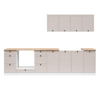 PEGANE Cuisine complète 300 cm,Ensemble de Meuble de Cuisine Coloris Blanc/uni Cachemire, Plan de Travail chêne doré Inclus