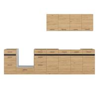 PEGANE Cuisine complète 300 cm,Ensemble de Meuble de Cuisine Coloris Chêne bernstien, Plan de Travail Non Inclus