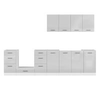 PEGANE Cuisine complète 300 cm,Ensemble de Meuble de Cuisine Coloris Gris Clair Brillant/Blanc, Plan de Travail Non Inclus