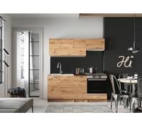 PEGANE Cuisine complète Mila 6 éléments Couleur chêne Artisan avec Plan de Travail Inclus -Longueur 180 cm