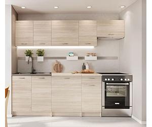 PEGANE Cuisine complète Mila 7 éléments Couleur chêne Sonoma avec Plan de Travail Inclus - Longueur 180/240 cm