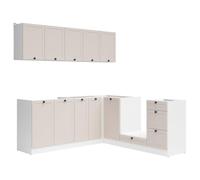 PEGANE Cuisine d'angle complète 200x200 cm, Meubles de Cuisine modulables Coloris Blanc/uni Cachemire, Plan de Travail Non Inclus