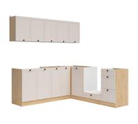 PEGANE Cuisine d'angle complète 200x200 cm, Meubles de Cuisine modulables Coloris chêne Bernstein/Uni Cachemire, Plan de Travail Non Inclus
