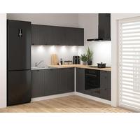 PEGANE Cuisine d'angle complète 200x200 cm, Meubles de Cuisine modulables Coloris Gris Graphite/Blanc, Plan de Travail chêne doré Inclus