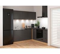 PEGANE Cuisine d'angle complète 200x200 cm, Meubles de Cuisine modulables Coloris Gris Graphite/Chêne Bernstein, Plan de Travail Noir Inclus