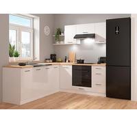 PEGANE Cuisine d'angle complète 200x220 cm, Meubles de Cuisine modulables Coloris Blanc/Craie Brillant, Plan de Travail Non Inclus