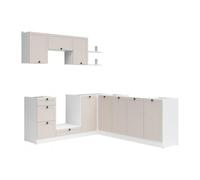 PEGANE Cuisine d'angle complète 200x220 cm, Meubles de Cuisine modulables Coloris Blanc/uni Cachemire, Plan de Travail Non Inclus