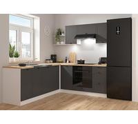 PEGANE Cuisine d'angle complète 200x220 cm, Meubles de Cuisine modulables Coloris Gris Graphite/Blanc, Plan de Travail Non Inclus