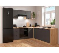 PEGANE Cuisine d'angle complète 200x220 cm, Meubles de Cuisine modulables Coloris Gris Graphite/Chêne Bernstein, Plan de Travail Non Inclus