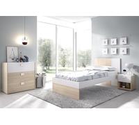 PEGANE Ensemble Chambre à Coucher complète (lit Adulte 190x90 cm avec 2 tiroirs + Table de Chevet + Commode) Coloris Blanc, chêne Naturel