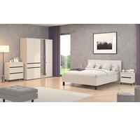 PEGANE Ensemble Chambre lit 160x200, 2 chevets, Commode et Armoire Couleur Beige