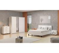 PEGANE Ensemble Chambre lit 160x200, 2 chevets, Commode et Armoire Couleur Blanc