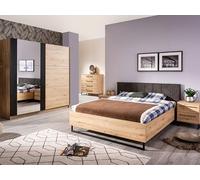 PEGANE Ensemble Chambre lit 160x200, 2 chevets, Commode et Armoire Couleur chêne Artisan/Noir