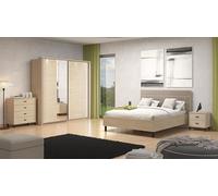 PEGANE Ensemble Chambre lit 160x200, 2 chevets, Commode et Armoire Couleur chêne Clair