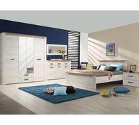 PEGANE Ensemble Chambre lit 160x200, 2 chevets et Armoire Couleur chêne Blanc/chêne Gris