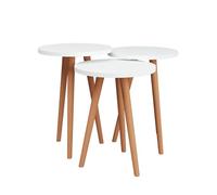 PEGANE Ensemble de 3 Tables d'appoint Rondes Blanches sur Pieds - Diamètre 35 cm, Hauteurs différentes : 49, 47 et 45 cm