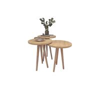 PEGANE Ensemble de 3 Tables d'appoint Rondes Coloris Chêne sur Pieds - Diamètre 35 cm, Hauteurs différentes : 49, 47 et 45 cm