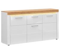 PEGANE Ensemble de Meuble composé de Commode à 3 tiroirs et vitrine à Portes avec éclairage LED,Coloris Blanc/Blanc Haute Brillance