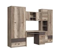 PEGANE Ensemble de Meubles pour Chambre à Coucher Coloris Chêne/Gris Motif écriture - Longueur 280 x Hauteur 205,5 cm