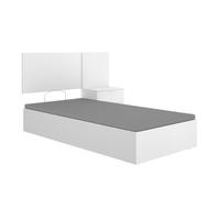 PEGANE Ensemble Lit Coffre 90x190 cm + tête de lit + Une Table de Chevet avec 2 tiroirs, Coloris Blanc