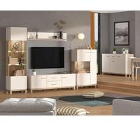 PEGANE Ensemble Salon avec 2 vitrine, Meuble TV et Buffet Couleur Beige/chêne Artisan