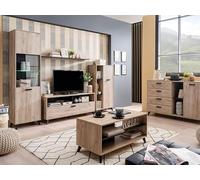 PEGANE Ensemble Salon avec 2 vitrines, Meuble TV, Buffet et Table Basse Couleur chêne Gris