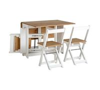 PEGANE Ensemble Table Pliante avec rallonges Coloris chêne et Pieds en Blancs + 4 chaises Pliantes - Longueur 95 x Profondeur 34/115 x Hauteur 76 cm