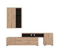 PEGANE Ensemble TV avec Meuble TV et Meuble Haut Couleur Chêne Artisan/Noir - Longueur 199 x Profondeur 41,5 x Hauteur 200 cm