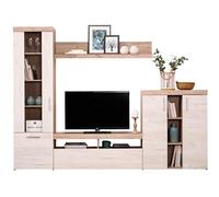 PEGANE Ensemble TV avec vitrine, Meuble TV, Buffet et étagère Couleur Chêne/Blanc - Longueur 262 x Profondeur 35 x Hauteur 195 cm