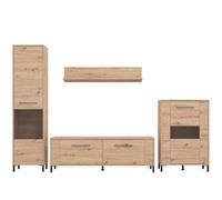 PEGANE Ensemble TV avec vitrine, Meuble TV, Buffet Haut et étagère Couleur chêne Artisan - Longueur 279 x Profondeur 40 x Hauteur 192,5 cm