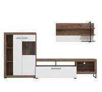 PEGANE Ensemble TV avec vitrine, Meuble TV et étagère Couleur chêne/Blanc Brillant - Longueur 263 x Profondeur 40 x Hauteur 162,5 cm