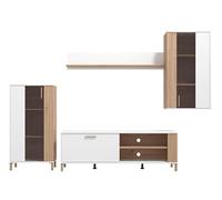 PEGANE Ensemble TV avec vitrine, Meuble TV, Meuble Haut et étagère Couleur chêne Artisan/Blanc - Longueur 280,5 x Profondeur 40 x Hauteur 170 cm