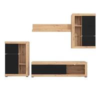 PEGANE Ensemble TV avec vitrine, Meuble TV, Meuble Haut et étagère Couleur chêne Artisan/Noir - Longueur 266,5 x Profondeur 41,5 x Hauteur 186 cm