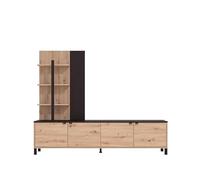 PEGANE Ensemble TV Couleur Couleur Chêne Artisan/Noir - Longueur 208 x Profondeur 40 x Hauteur 167 cm