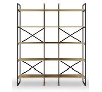 PEGANE Etagère Haute, Meuble étagère Aspect Bois Coloris chêne et métal Noir - Longueur 143,50 x Profondeur 35 x Hauteur 175 cm