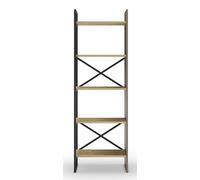 PEGANE Etagère Haute, Meuble étagère Aspect Bois Coloris chêne et métal Noir - Longueur 58 x Profondeur 35 x Hauteur 175 cm