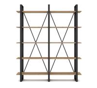PEGANE Etagère Haute, Meuble étagère Aspect Bois Coloris Naturel et métal Noir - Longueur 147,50 x Profondeur 34 x Hauteur 180 cm