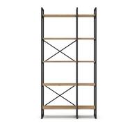 PEGANE Etagère Haute, Meuble étagère Aspect Bois Coloris Naturel et métal Noir - Longueur 87,5 x Profondeur 30 x Hauteur 175 cm