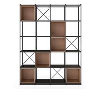 PEGANE Etagère Haute, Meuble étagère Aspect Bois Coloris Terracotta et métal Noir - Longueur 140 x Profondeur 39 x Hauteur 179 cm