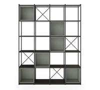 PEGANE Etagère Haute, Meuble étagère Aspect Bois Coloris Vert et métal Noir - Longueur 140 x Profondeur 39 x Hauteur 179 cm