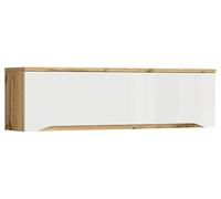 PEGANE Etagère Meuble Murale à charnières, Coloris Chêne wotan/Blanc Brillant - Longueur 135 x Profondeur 29 x Hauteur 37,5 cm