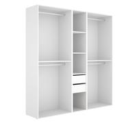 PEGANE Grand Dressing Ouvert avec Fond réversible - 4 penderies, 2 tiroirs - Blanc/Naturel - Hauteur 204,5 x Longueur 199,5 x Profondeur 45 cm
